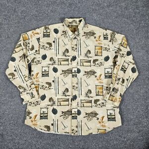 Natural Issue Mens XLT Graphic Fishing Print Long Sleeve Button Up Shirt Outdoor